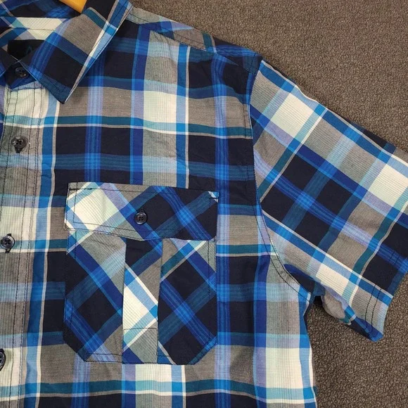 Prana Mens Plaid Short Sleeve Button Up Shirt Blue Gray White Size LRG - Picture 2 of 9